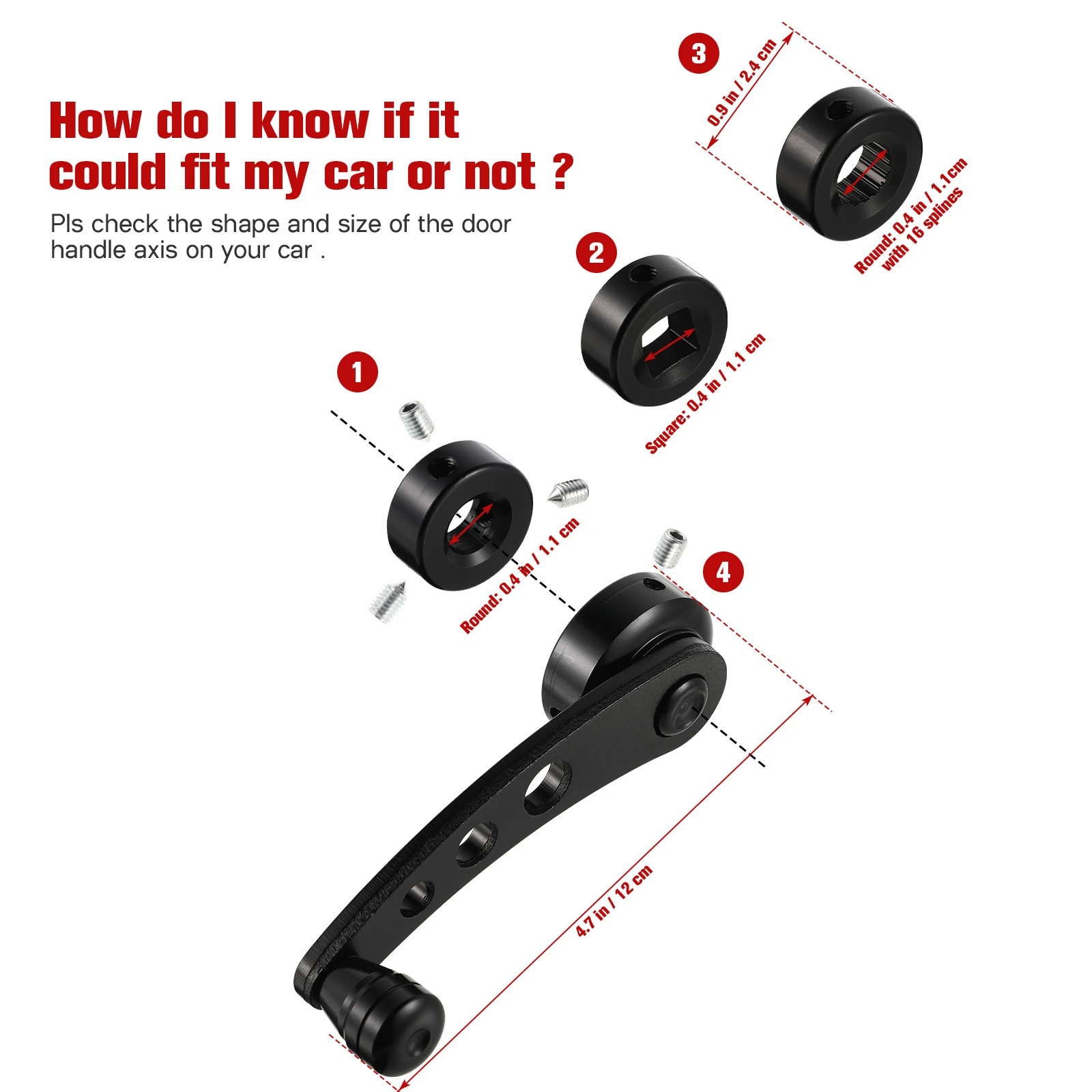 

1 set Aluminum Car Window Winder Crank Rocker Handle Universal Door Handle Set With Mounting Clips For Manual Window (Black)