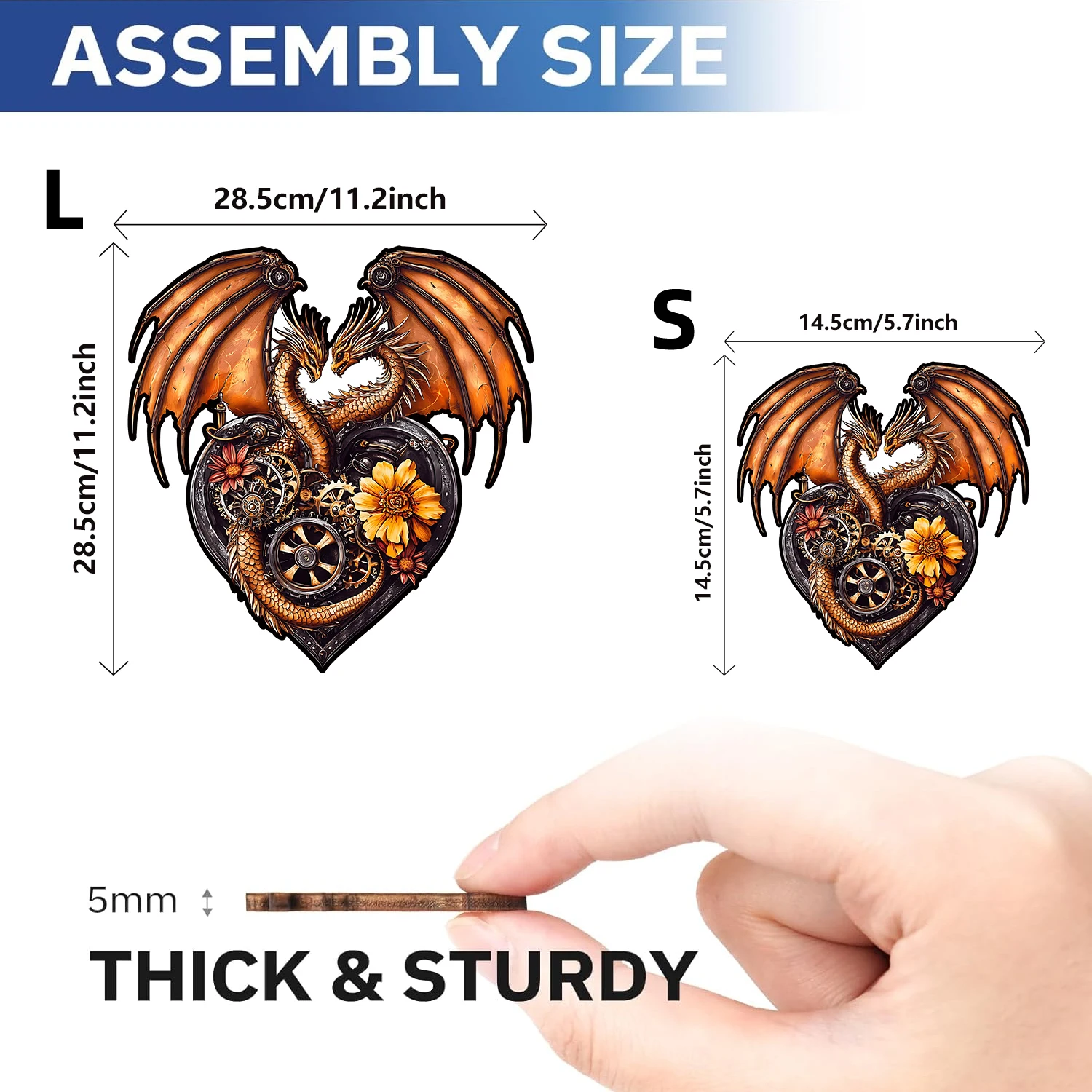 大人用木製パズル - ハート型のドラゴンパズル、ユニークな形状の木製ジグソーパズル、モダンアートの家の装飾、ギフトに最適