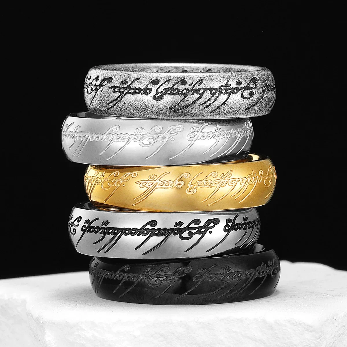 6MM Stainless Steel Exquisite Couples Ring Unisex Power Elf Bilbo Baggins Gollum Tolkien Letter Wizard Accessories Jewelry Gifts - view 3