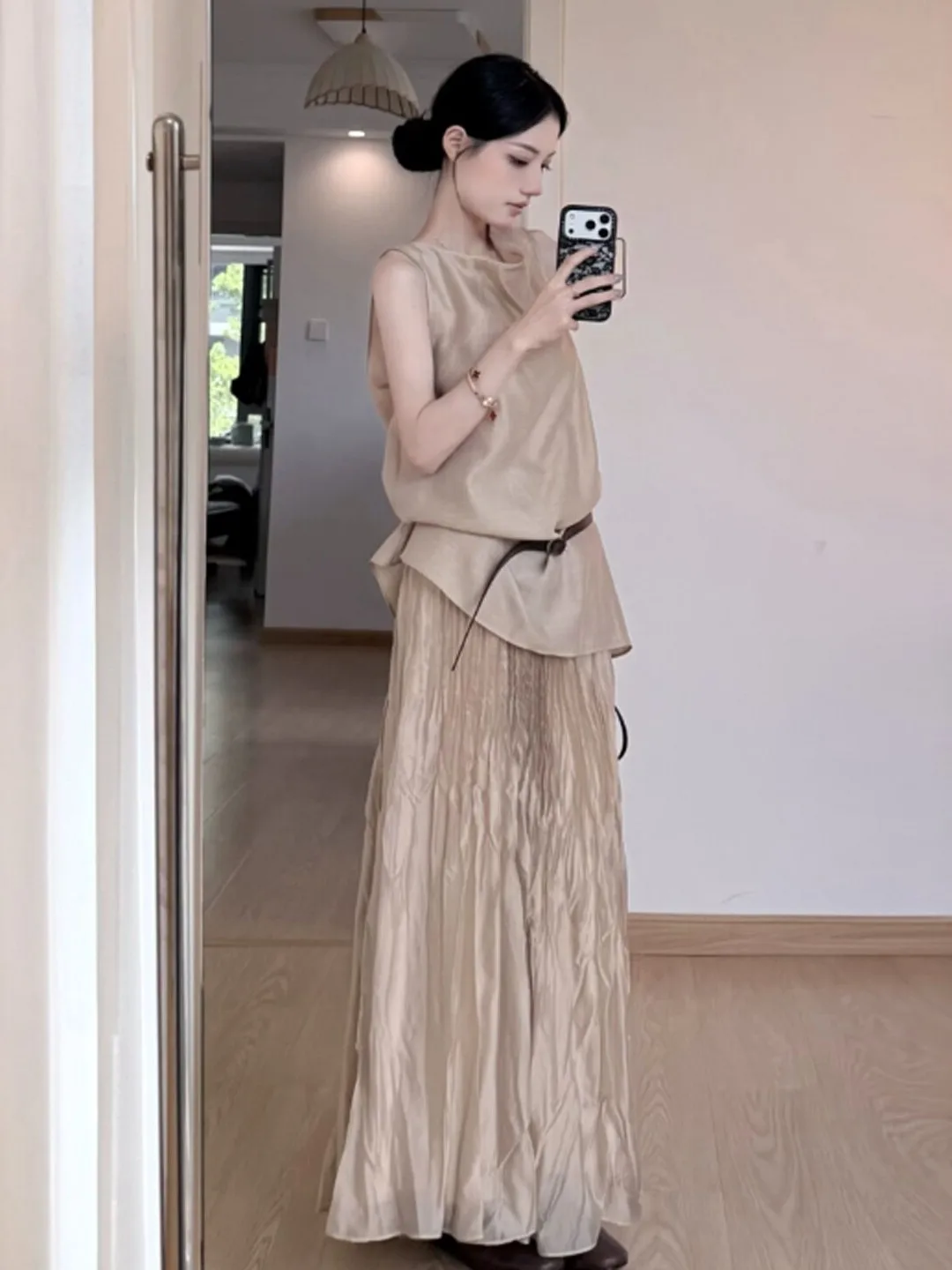 

Fashionable Summer Women's Outfit Elegant Top And Midi Skirt Set Comfortable Breathable Cotton Material French Style Design
