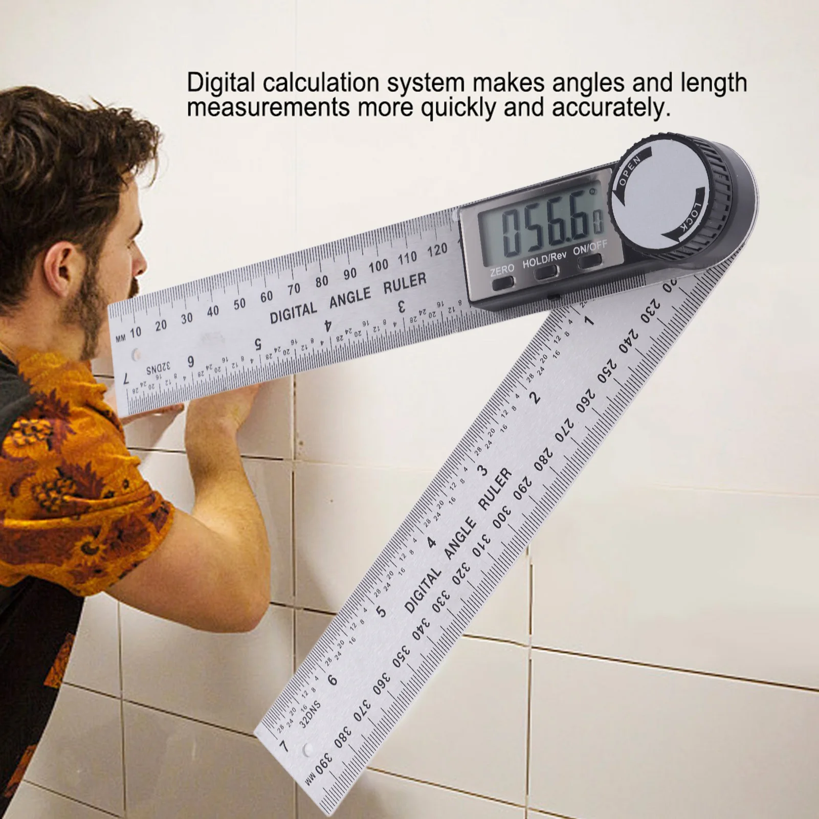 10‑390mm ステンレス鋼電子分度器 デジタルゴニオメーター 角度ファインダー マイターゲージ定規