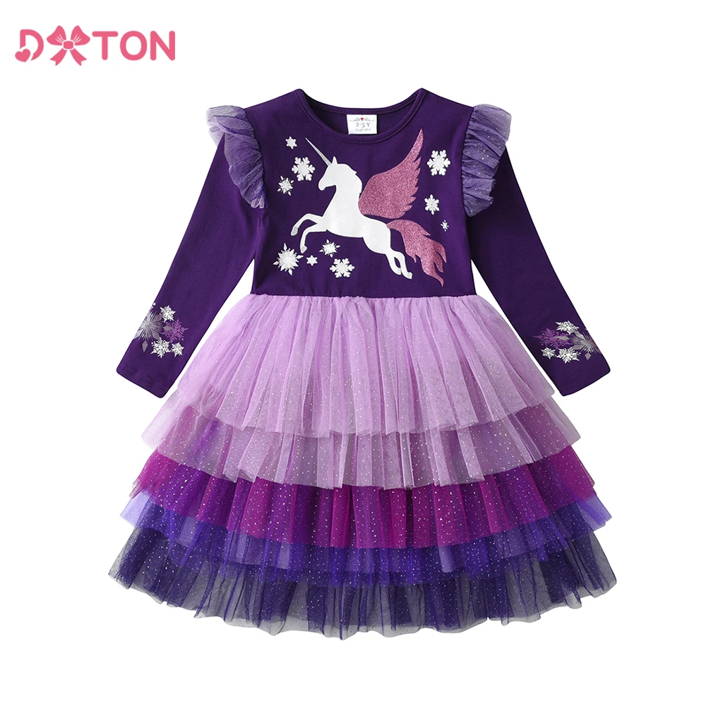 DXTON-vestido de algodón de manga larga para niñas, ropa de unicornio para niños, fiesta de cumpleaños, baile de graduación, vestido de tutú de