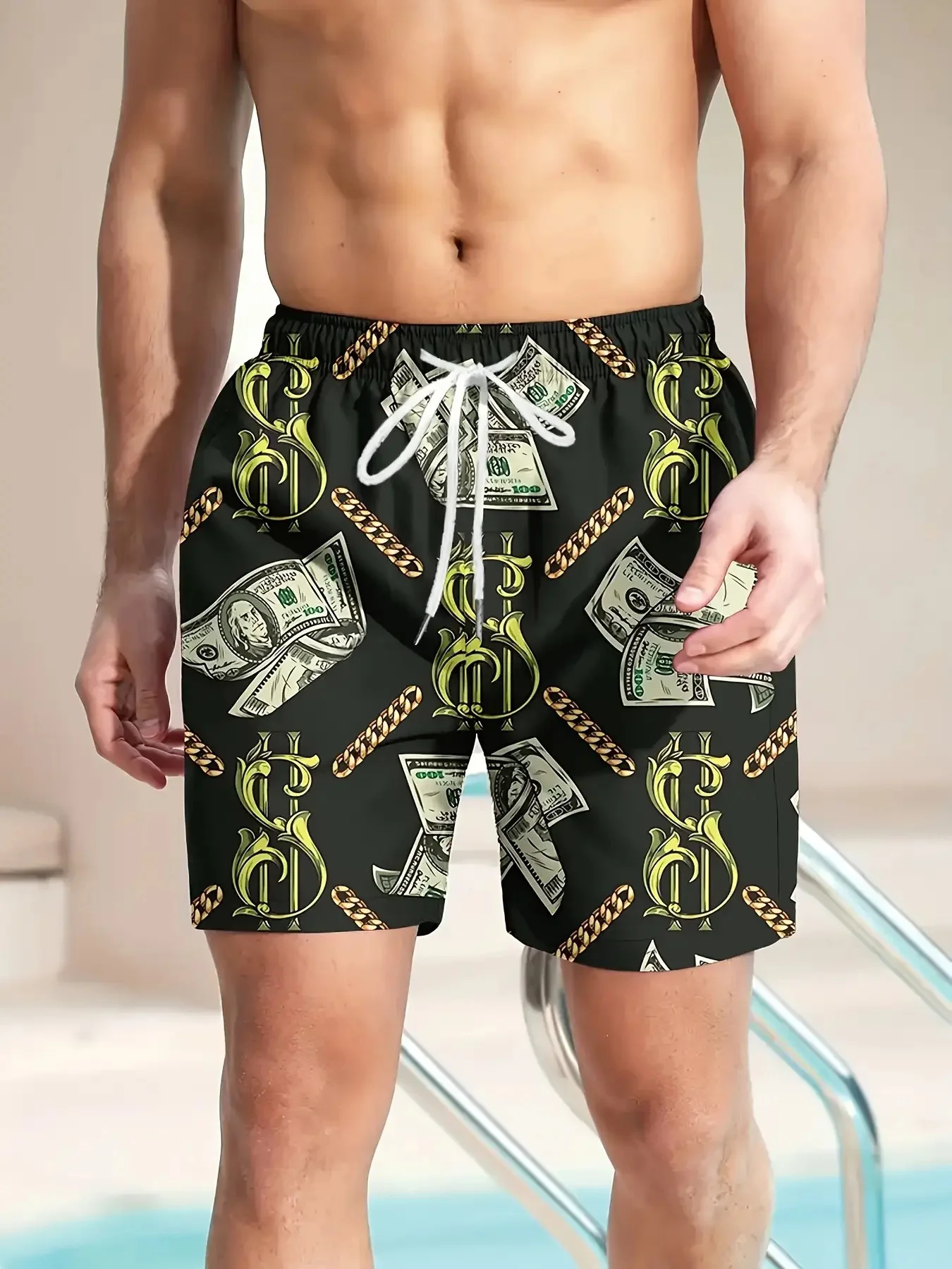 

Men's Jesus Figure Coastal Cliff Seascape Print Beach Shorts Drawstring Waist Quick Dry Casual Swim Trunks 2026