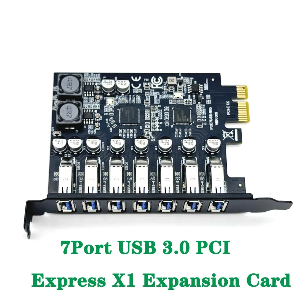 NEW 7 Port USB 3.0 PCI Express X1 Expansion Card PCI-E PCI E USB 3.0 Board USB3 6Gbps Adapter Controller NEC Chip for Desktop PC