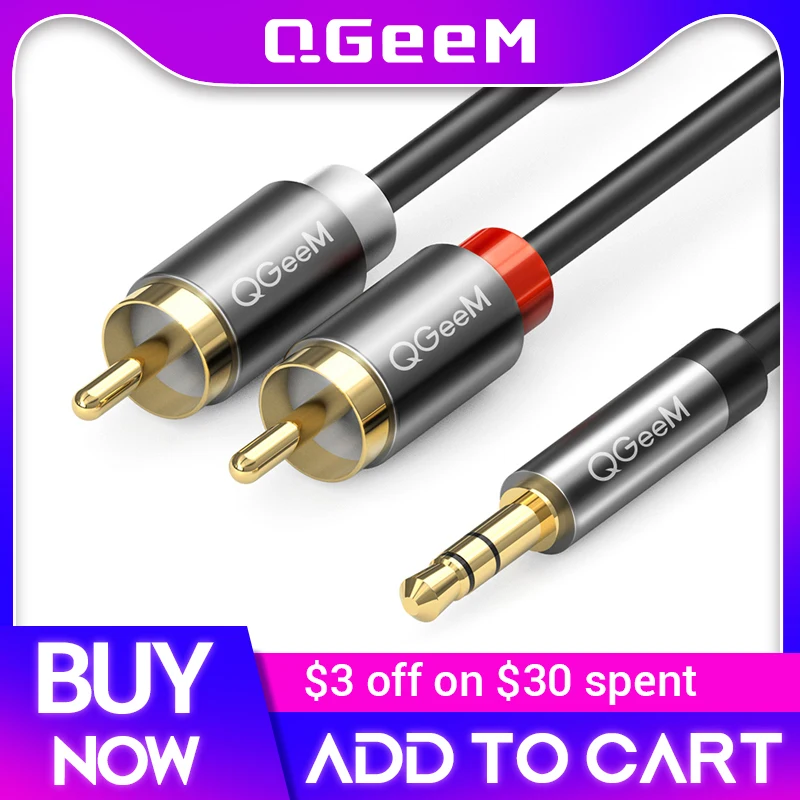 QGeeM RCA Cable 2rca to 3.5 audio cable rca 3.5mm Jack For phone Edifer Home Theater DVD 2RCA aux Cable For Headphone aux cable