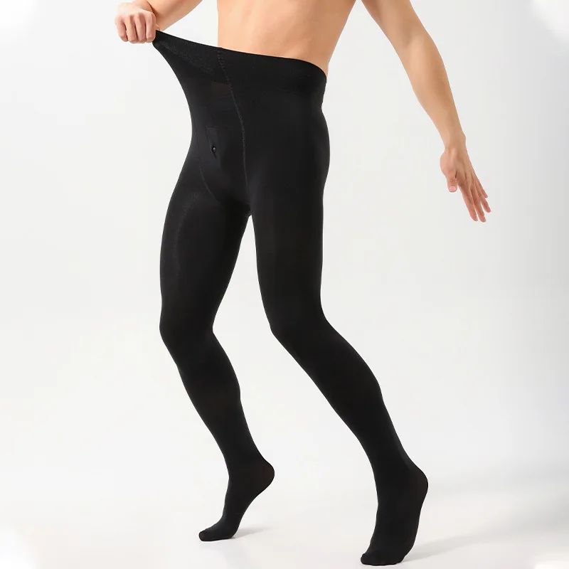

200D Velvet Men Long Johns ​​Tights Side Open Cock Pouch Vertical Open BuckleThermal Leggings Slim High Waist Warm Pantyhose
