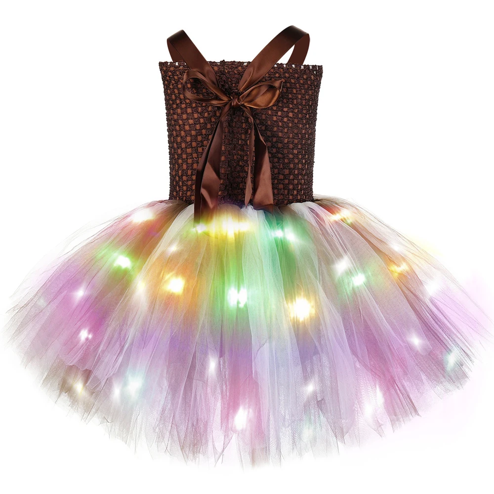 Led Lights Tiger Deer Giraffe Costumes for Girls Christmas Halloween Dresses Jungle Animals Cosplay Outfits Kids Holiday Tutus