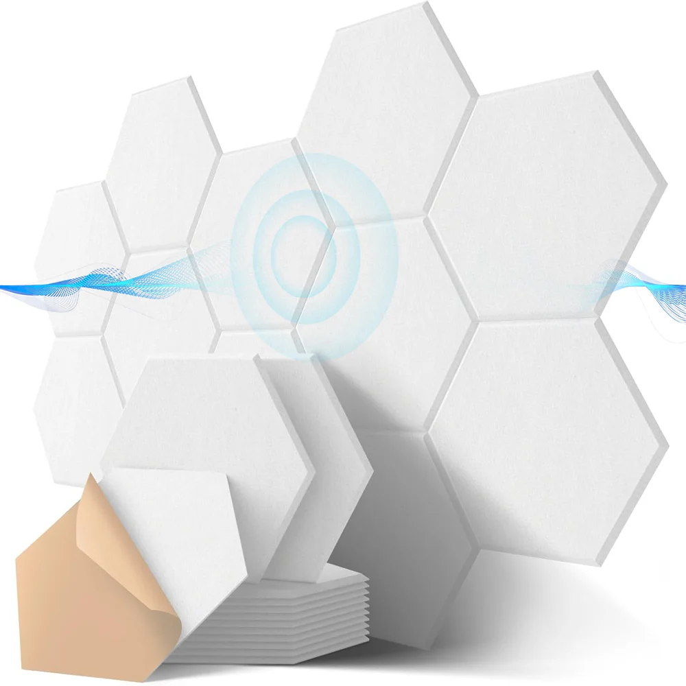 Lot de 12 panneaux acoustiques hexagonaux, panneaux auto-adhésifs absorbant le son, réduisent l'écho et améliorent l'acoustique de la pièce pour les jeux, les studios, les salles d'enregistrement et les espaces de travail