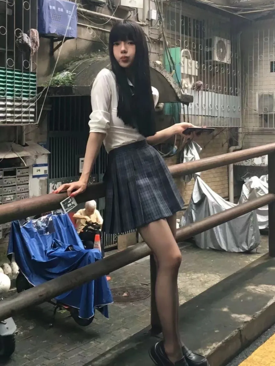 Conjunto de Falda Larga y Blusa de Cuello Alto para Mujer, Estilo Dulce y Elegante, Ajustado, para Estudiantes, Mezcla de Algodón, Color