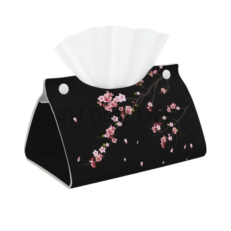 Japanese Cherry Blossom Pattern Tissue Box Cover PU Leather Tissue Box Holder Personalized Tissue Holders for Home Office Car