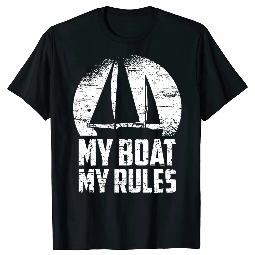 My Boat Rules Boating Sailerman Vatertag Sailor Dad T-Shirt für Männer und Frauen, Hip-Hop-Oversize-T-Shirt, 100 % Baumwolle, bequeme T-Shirts – Detail 2