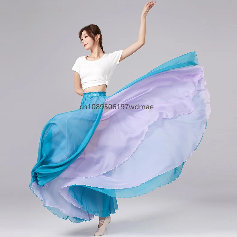 Picture 4: 900 Degree Double-sided Color Classical Dance Skirt Women's Flamenco Long Skirt Large Swing Skirt Dancer Performance Wear