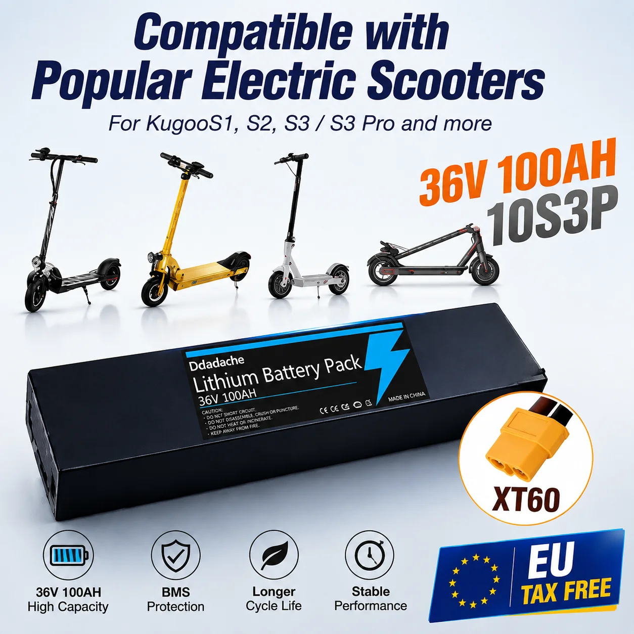 Verbesserter wiederaufladbarer 10S3P 36V 10000mAh 42V Elektro-Akku 18650 Lithium M365 für XT60-JST XT30-JST XT60-SM XT60-Stecker