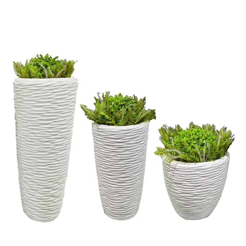 Eco-friendly Home Decoration Garden Pots Striped Fiberglass Planters Vase Creative Geometry Design Flower Plant Pots