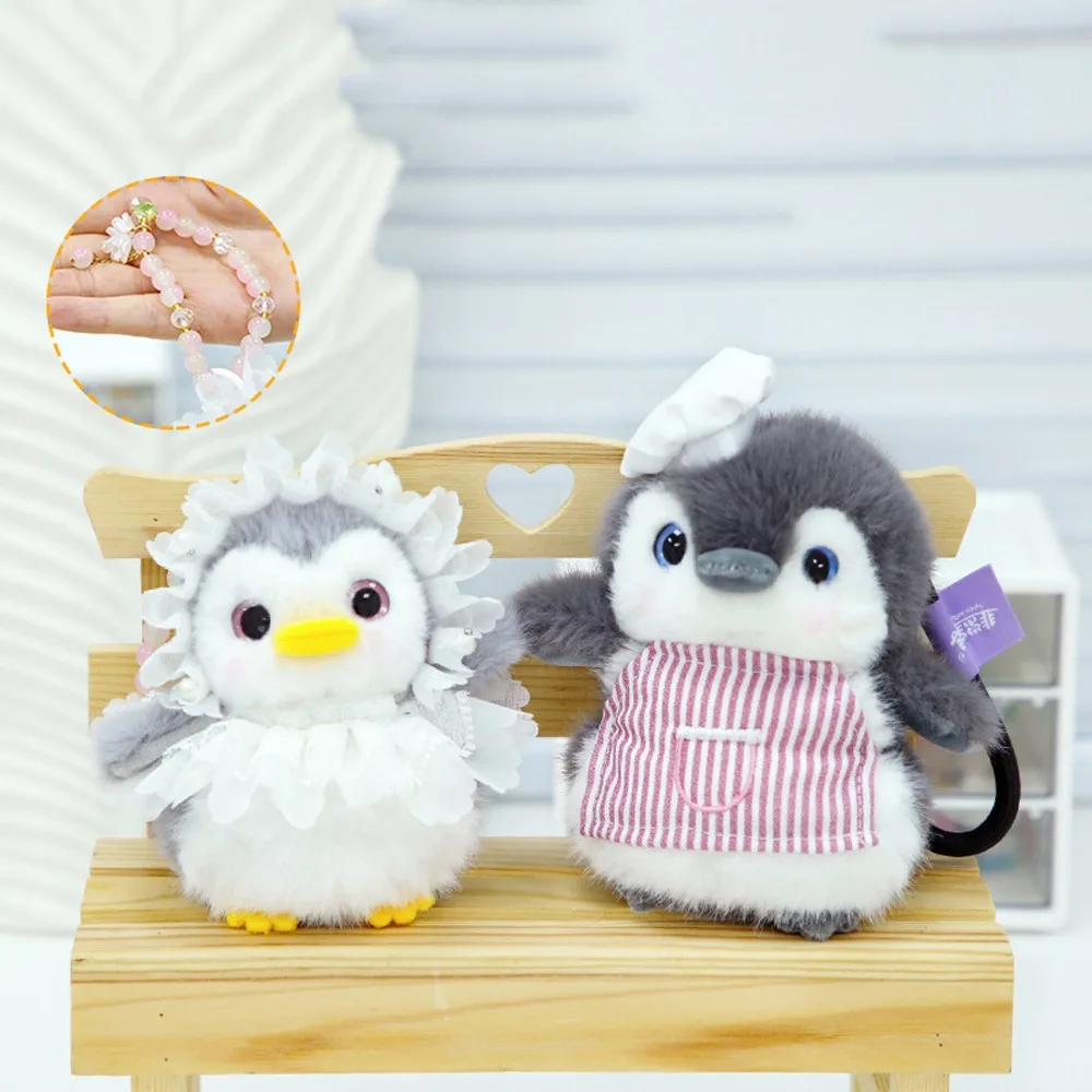 Delantal pingüino llavero de felpa colección vestido pingüino coche llavero suave dibujos animados animales de imitación juguete de peluche regalos para niños
