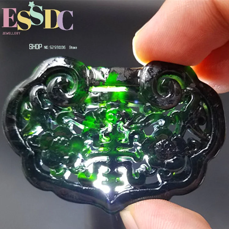 Natural serpentine hollow pendant Kirin Dragon brand black ink jade pendant green magnetic medicine king stone pendant