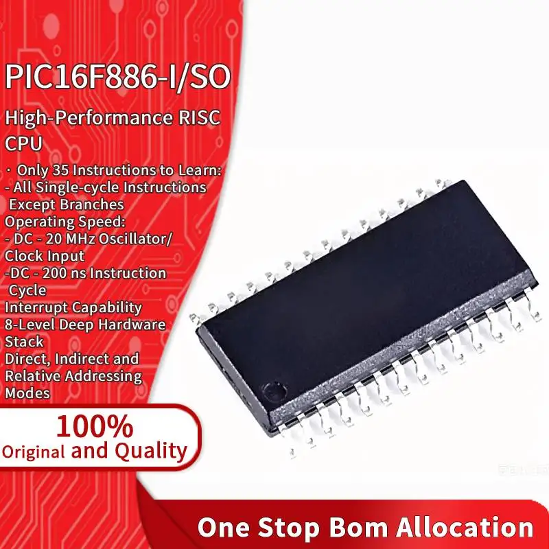PIC16F886-I/SO SOIC28 8 Bit RISC MCU 14KB Flash For Sensor Signal Processing Circuit Main Control Board Low Sleep Current Chip