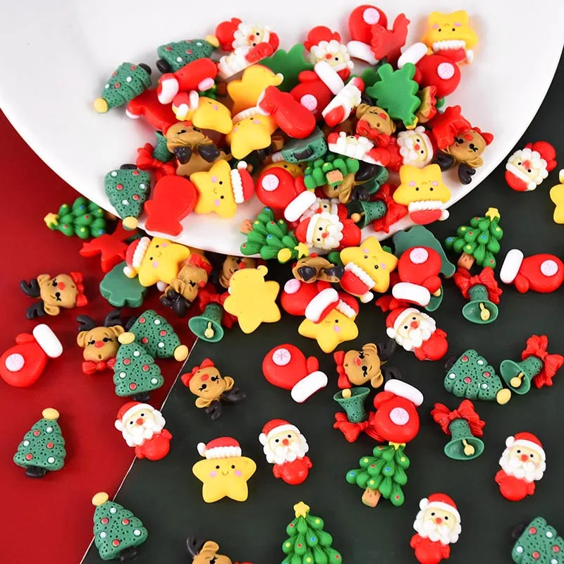 

20pcs Christmas Series Back Resin Cabochons Scrapbooking DIY Jewelry Craft Decoration Accessories Chrisrmas New Year Ornaments