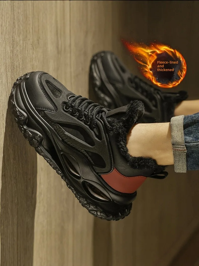 Men's Winter Anti-Slip Thick Bottom Warm Cotton Casual Sports Running Shock Absorption Dad Trendy Shoes Comfortable All-Match