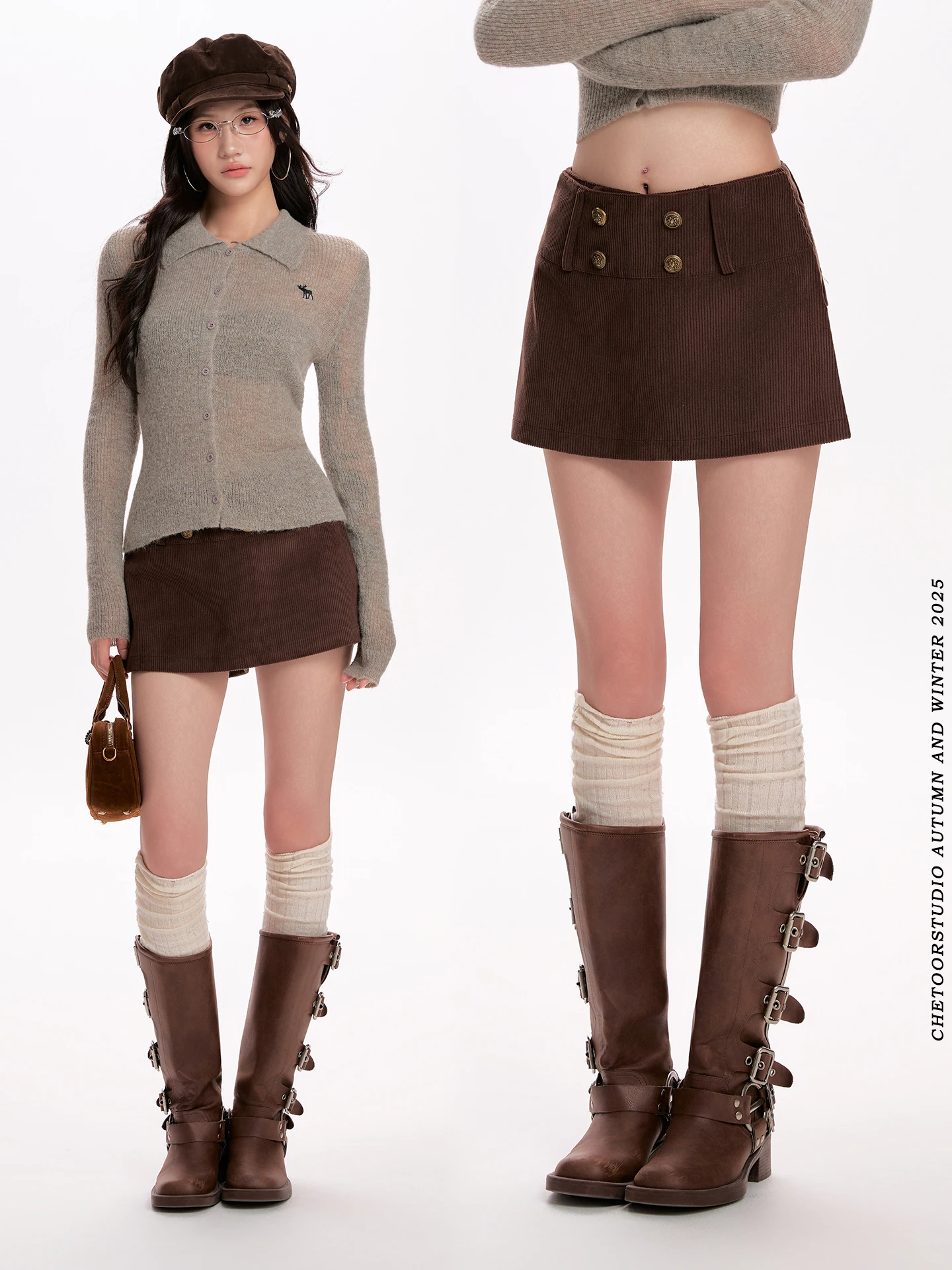 

Brown Corduroy A-Line Skirt Women Summer Meat Covering ort Skirt Body Contouring orts Anti-Light Walking orts