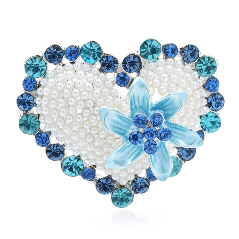 Wuli&baby Pearl Flower Heart Brooches For Women Unisex 2-color Rhinestone Shining Love Party Office Brooch Pins Gifts