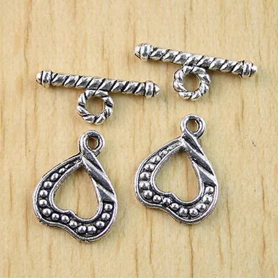 24sets heart:12mm,bar:16mm, hole1mm Tibetan silver color heart toggle clasp findings  h0947