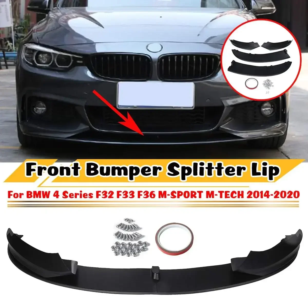 New Front Bumper Lip Spoiler Diffuser Splitters Aprons Guard Trim For BMW 4 Series F32 F33 F36 M-SPORT M-TECH 2014-2020 Body Kit