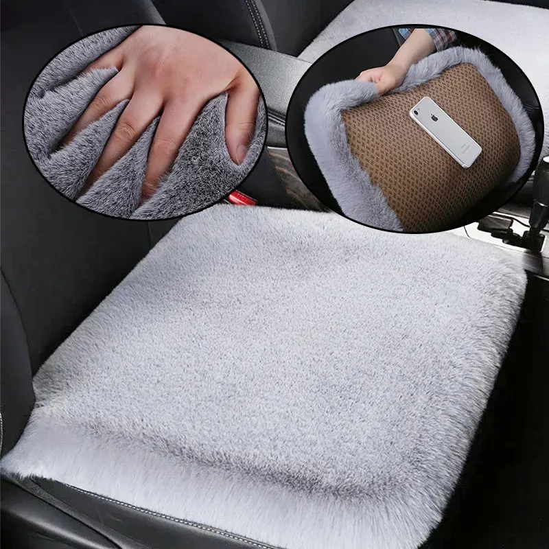 Plush Rabbit Fur Car Seat Cushion Winter Warmth Thick Wool Square Multicolor Cushion for Main Driver or Co-pilot Cover Universal