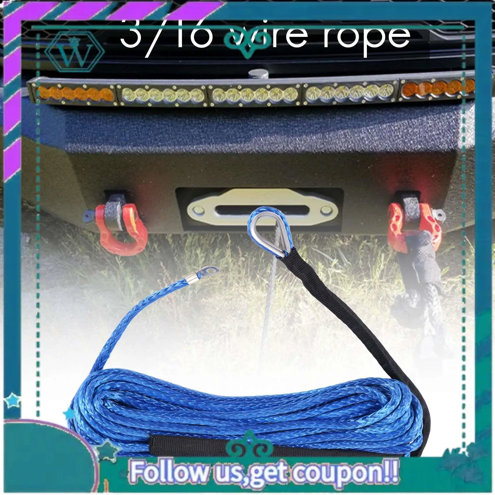 

AA92-3/16 дюймов X 50 дюймов 7700 фунтов синтетический трос лебедки с защитным рукавом для ATV UTV