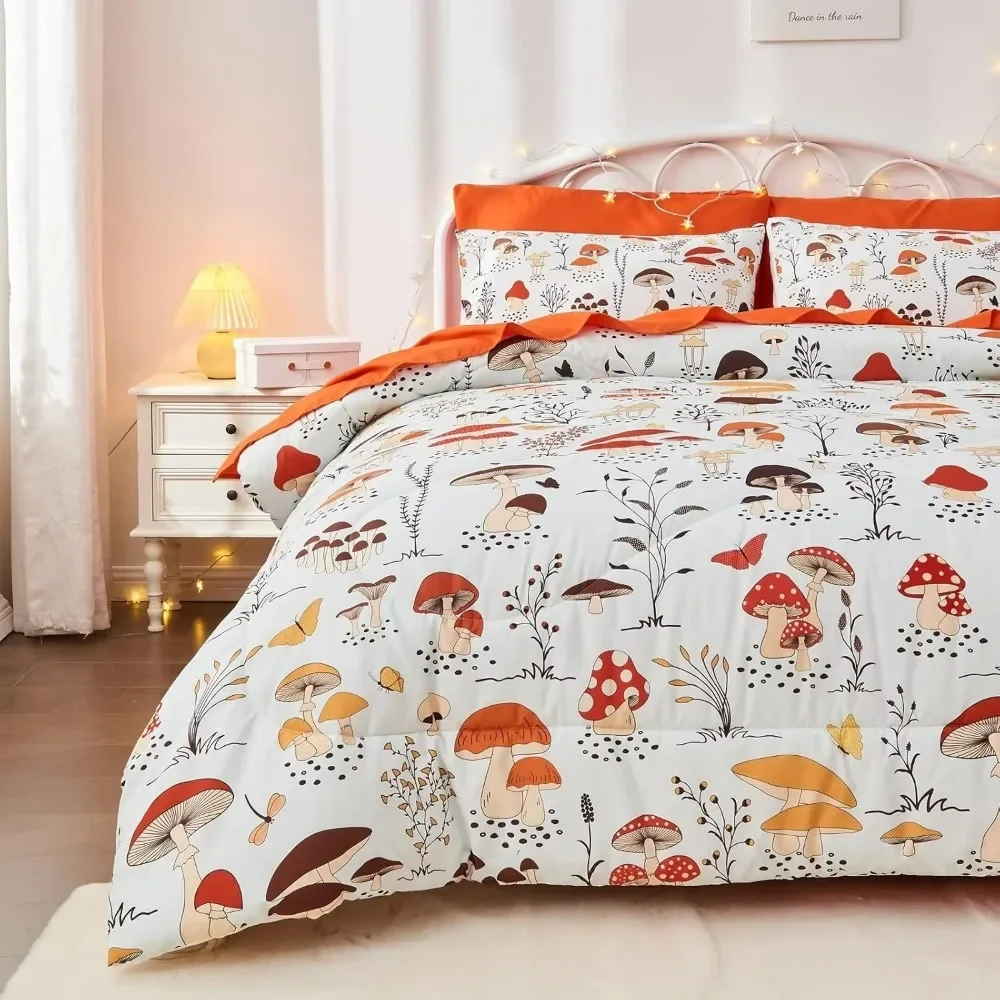 duvet cover,7 Piece Mushroom Comforter with Sheet Set(1 Comforter, 1 Flat Sheet, 1 Fitted Sheet, 4 Pillowcases),comforter sets