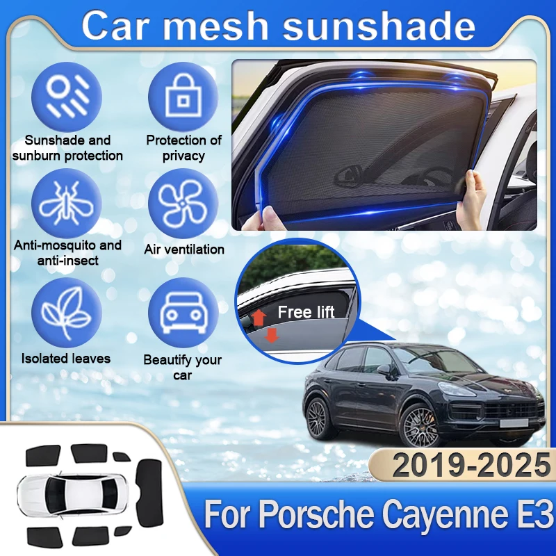 

Для Porsche Cayenne E3 2019 ~ 2024 2025 автомобильные аксессуары магнитные солнцезащитные козырьки сетка автомобильная солнцезащитная защита от ультрафиолета автозапчасти