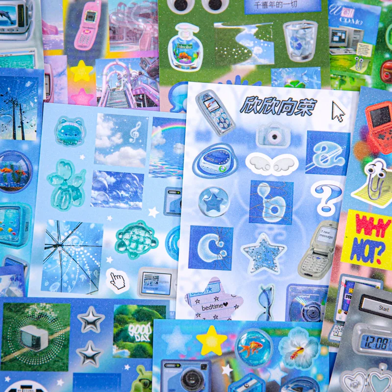 30 sheets/book Ancient Flash Sand Film Dream Core Sticker Book Cross border Century Series Sticker Book Neon Inverted Theme Kore