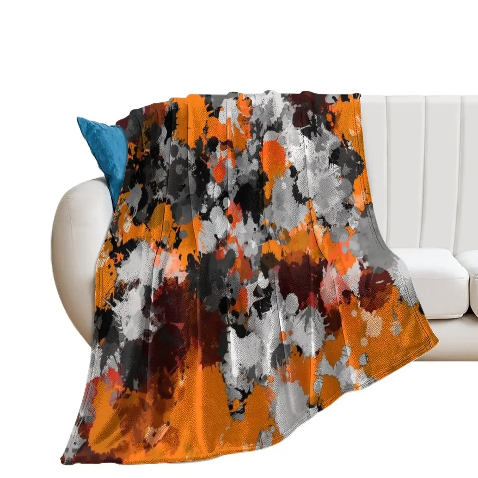 Orange and Grey Paint Splatter Throw Blanket Sofa Quilt Travel Blankets