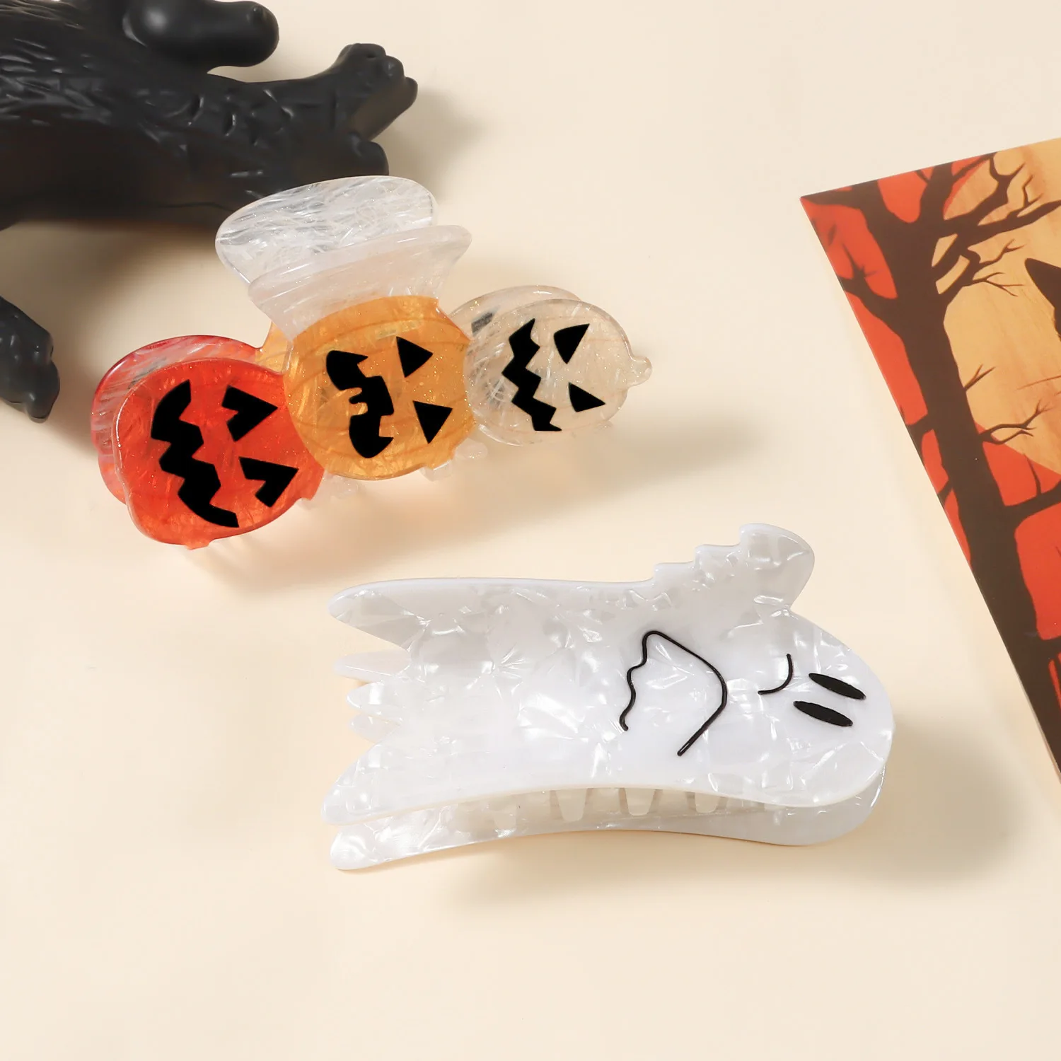 

1pc funny creative Halloween headwear, haunted house ghost pumpkin gripper shark clip hair grab hair ornament