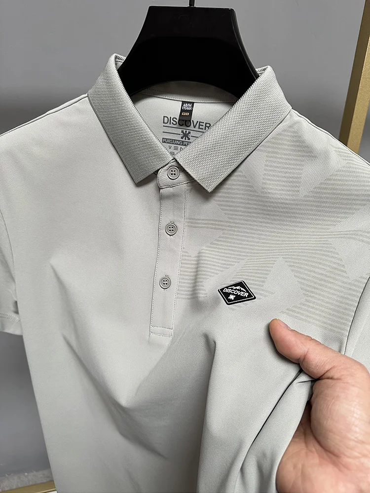 

Men's Summer Casual Faionable irt ort Sve T-irt Elastic Breathable Qui Dry Sports Top Stand Fit Busin...