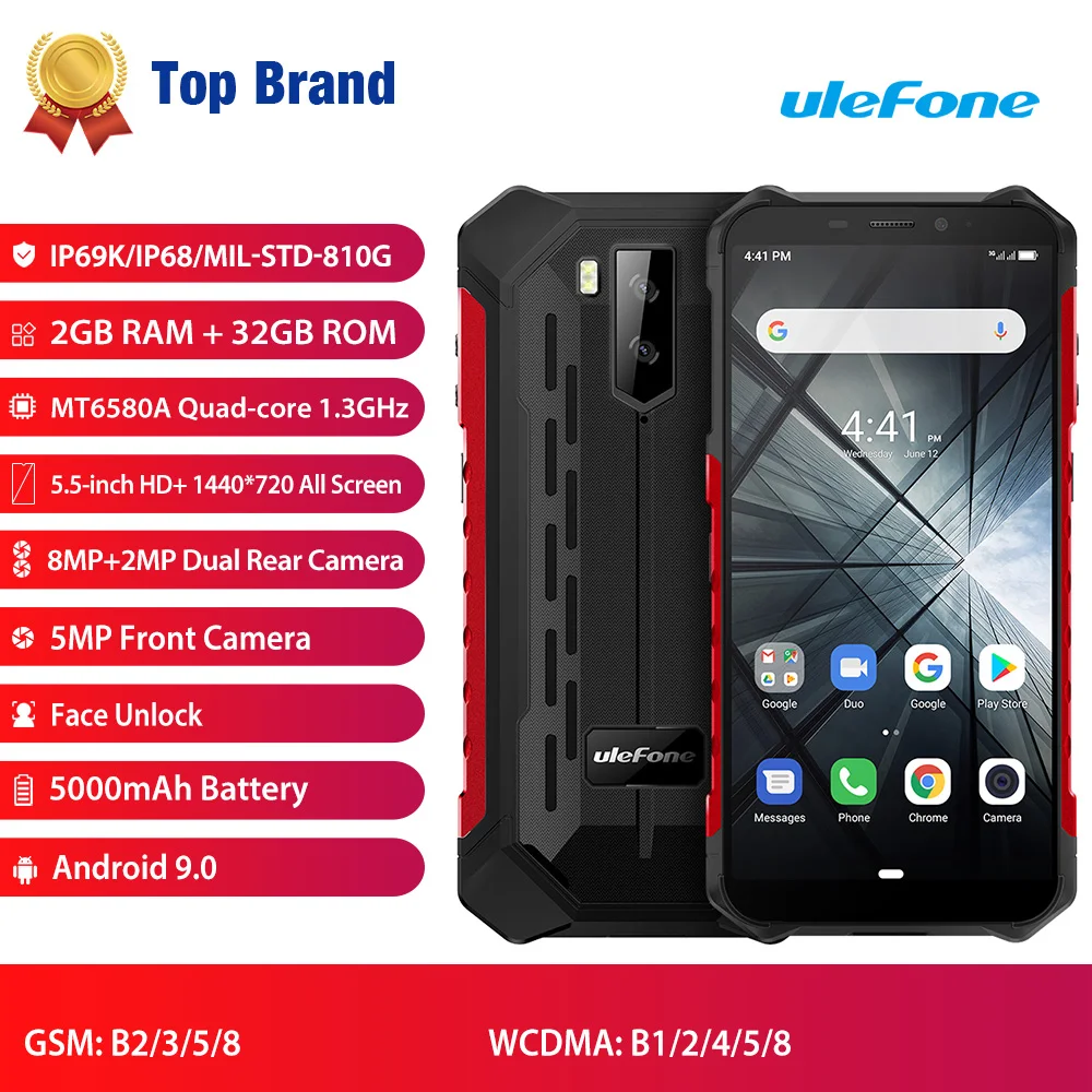 Ulefone Armor X3 ip68 Rugged Smartphone Android 9.0 Shockproof Telephone Superbattery Cell Phone 2+32G Unlocked Mobile Phone