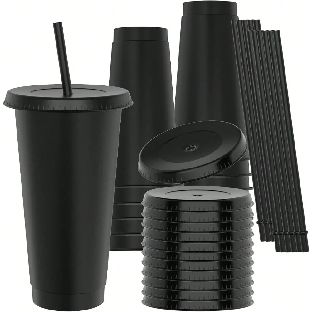 

24/12Pack 24oz Plastic Cups With Lids And Straws, Sturdy & Iced Coffee Cups With Lid, Plastic Tumbler Reusable, Drinking Cups Cold Drinks, Milkshakes, Smoothies, Plastic Tumbler Iced Coffee Cup Travel Mug Party Cups Smoothie Birthday Sleepover Party Suppl