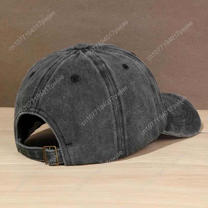 Unisex stylish washed baseball cap with letter cutout cat pattern adjustable trucker hat suitable forcamping fishing.