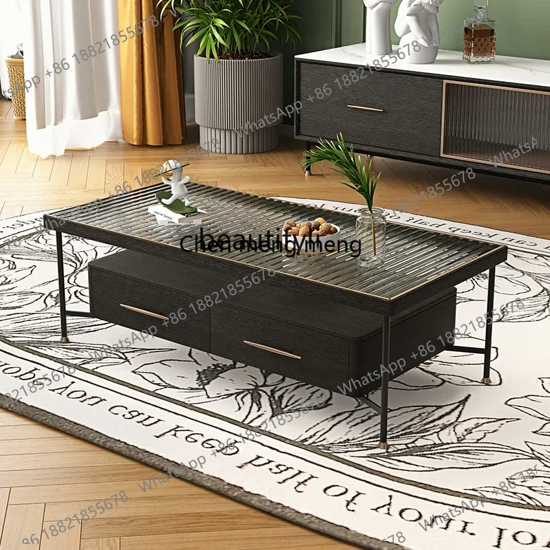 منتصف القديمة طاولة القهوة الخشبية الصلبة المنزل شقة صغيرة ضوء غرفة المعيشة الفرنسية خزانة ضوء الفاخرة تشانغهونغ طاولة شاي زجاجية #4