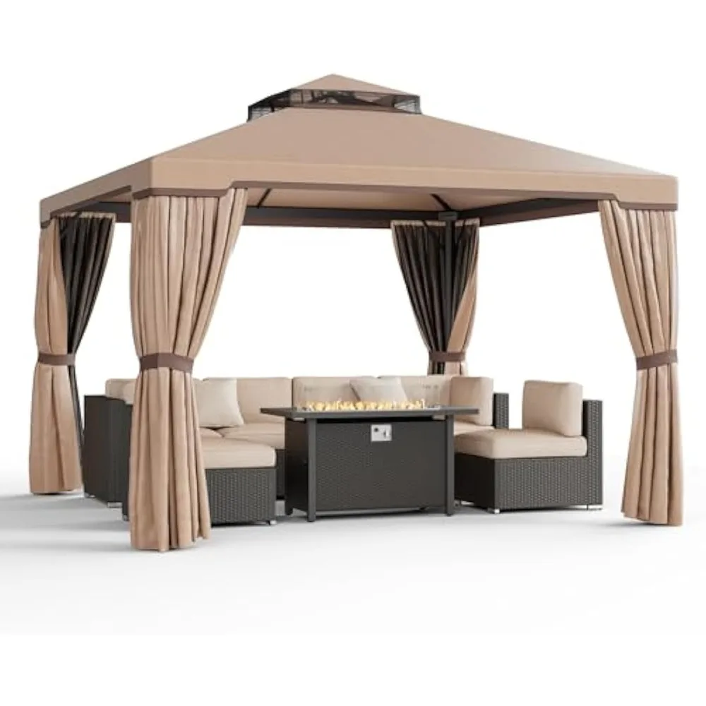 Outdoor 10x10 Garden Gazebo, Steel Vented Double Roof Patios Canopy, Outside Gazebo with Mosquito Netting for Backyard, Lawns,