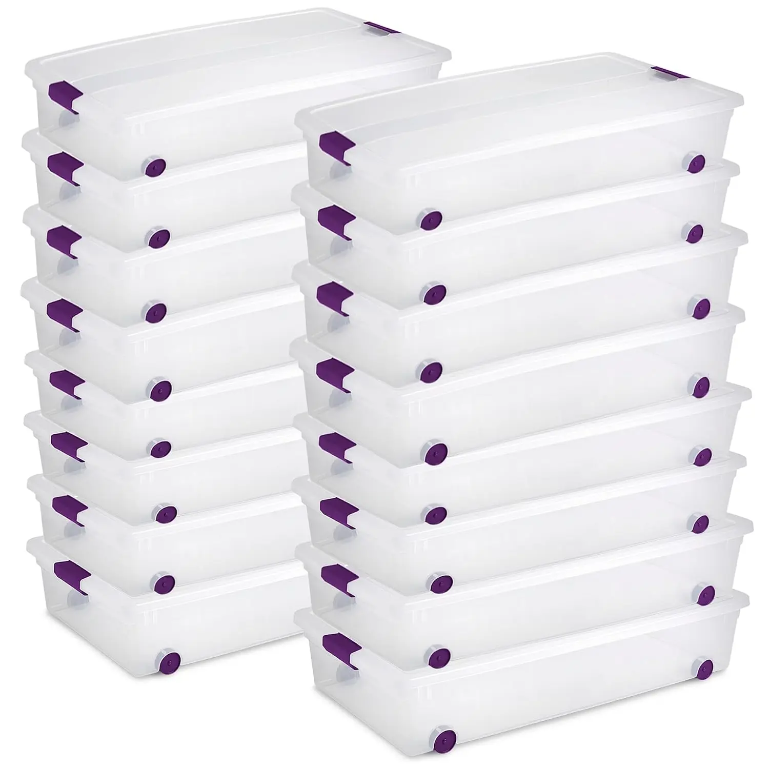 16-Pack 60 Quart ClearView Latch Box, Wheeled Underbed Organizer Bins with Latching Lids - Clear Plastic Organization Containers