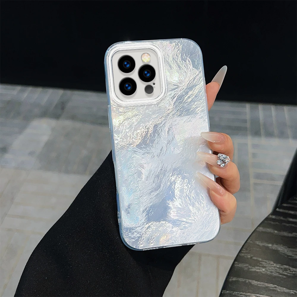 Clear Frame Case For iPhone 4 5 5s 6 6s 7 8 Plus X XR XS Max IMD Glacier pattern Chiffon Texture Silver Plated Cover