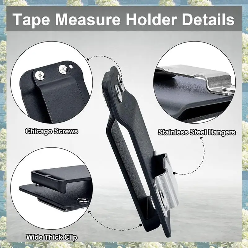 2 pacote coletor de fita, suporte de fita métrica para cinto, clipe de cinto de fita métrica de baixo perfil, cinto de ferramenta de até 2 polegadas, acessórios de fita