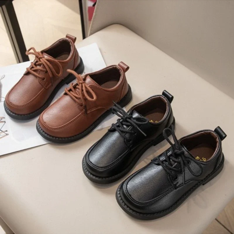 Spring Autumn Children Leather Shoes School New Black Boys Causal Formal Dress Shoes Fashion Versatile Kids Uniform Flat Shoes