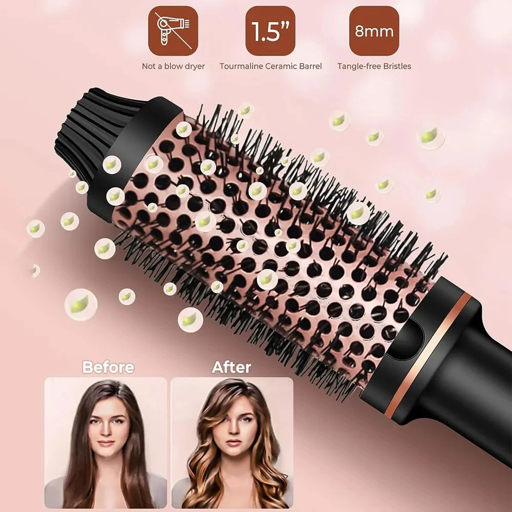 Thermal Brush 1.5 Inch Heated Curling Brush Ceramic Curling Iron Volumizing Brush Heating Round Brush Travel Hair Curler Comb