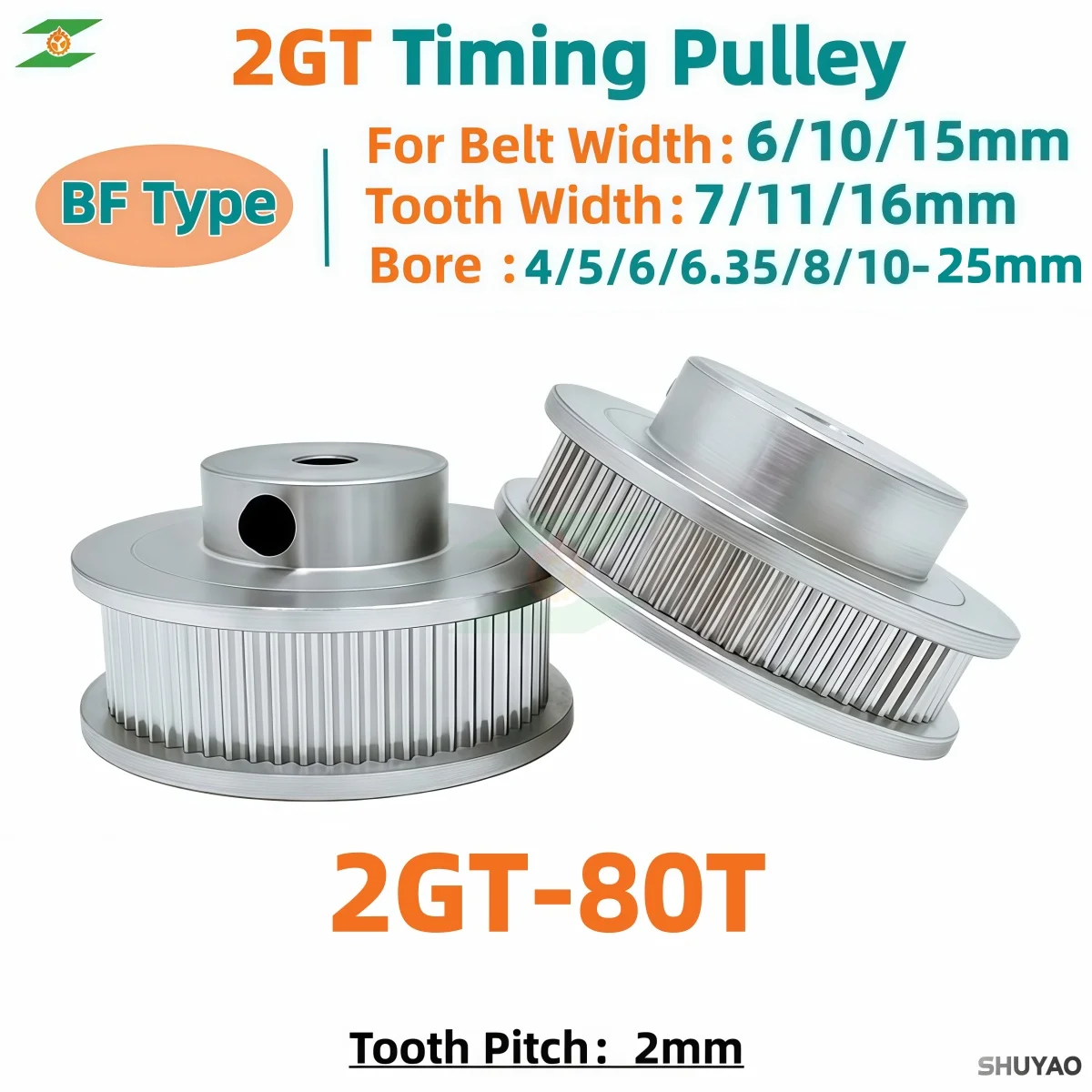 2GT GT2 80 Teeth Synchronous Timing Pulley BF Type Bore 5mm-25mm for Belt Width 6/10/15mm - Precision Drive Pulley Wholesale
