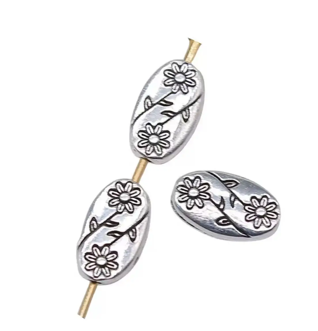 

40pcs 10x6x3mm Vintage oval flower spacers beads Zinc alloy metal HW3632