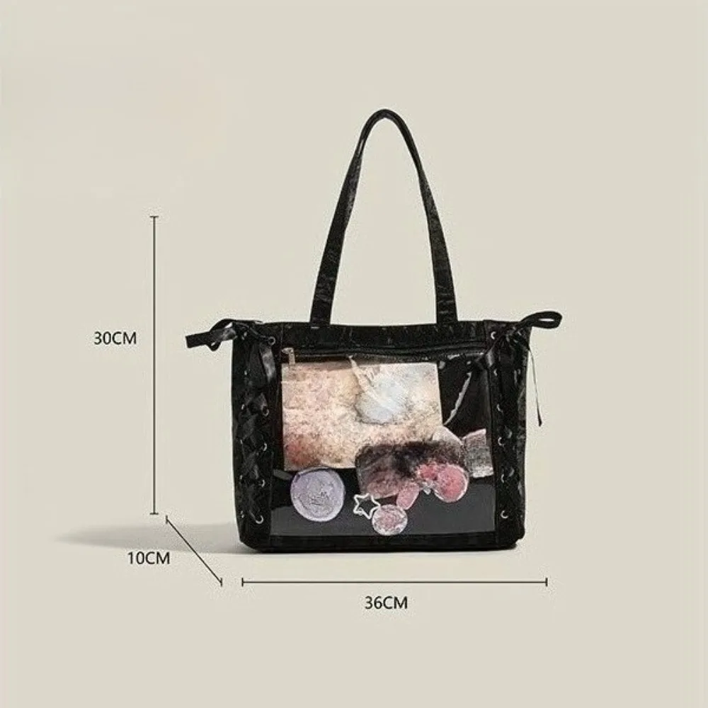 Versatile Fashion Ribbon Itabag Large Capacity Large Anime Bag Daily One Shoulder Tote Bag Luxury Transparent Display Handbags