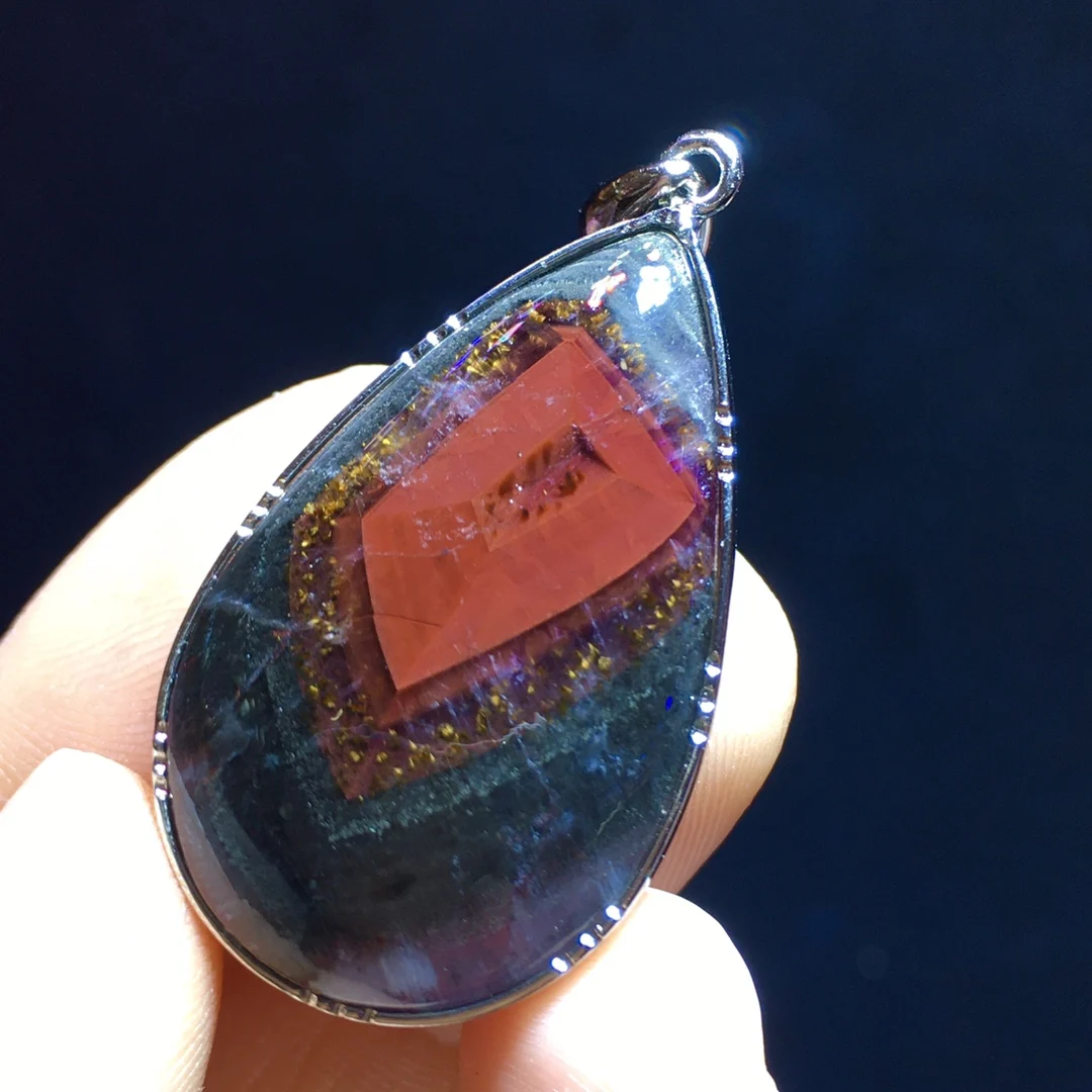 Natural Cacoxenite Auralite 23 Pendant Eye Red Rutilated  33/20.5/8mm Beads Jewelry AAAAAA