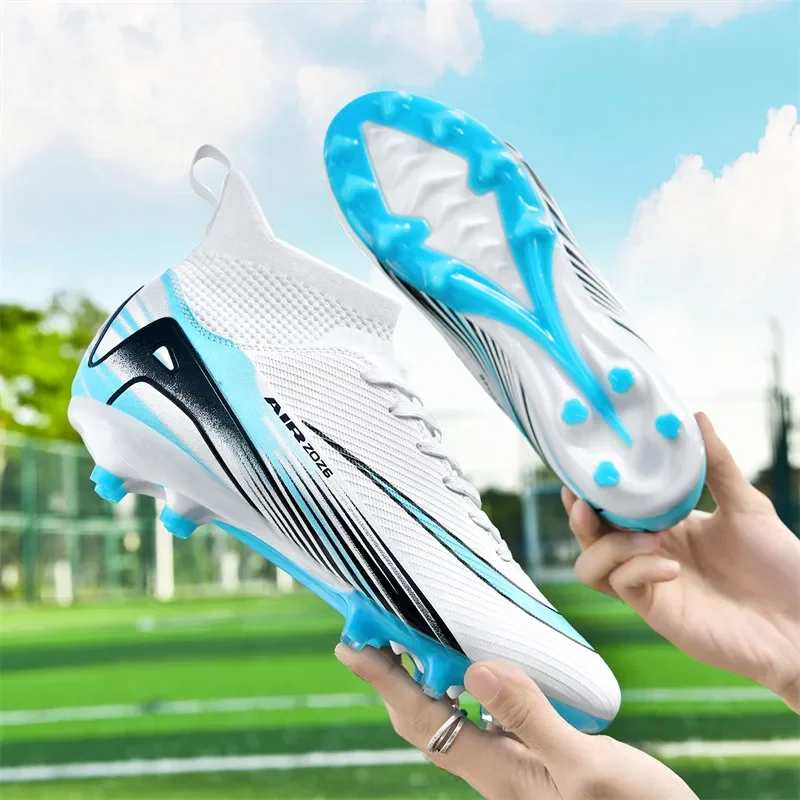 Men's Soccer Shoes High Top TF/FG Anti Slip Football Boots Outdoor Grass Adult Professional Training Soccer Sneakers